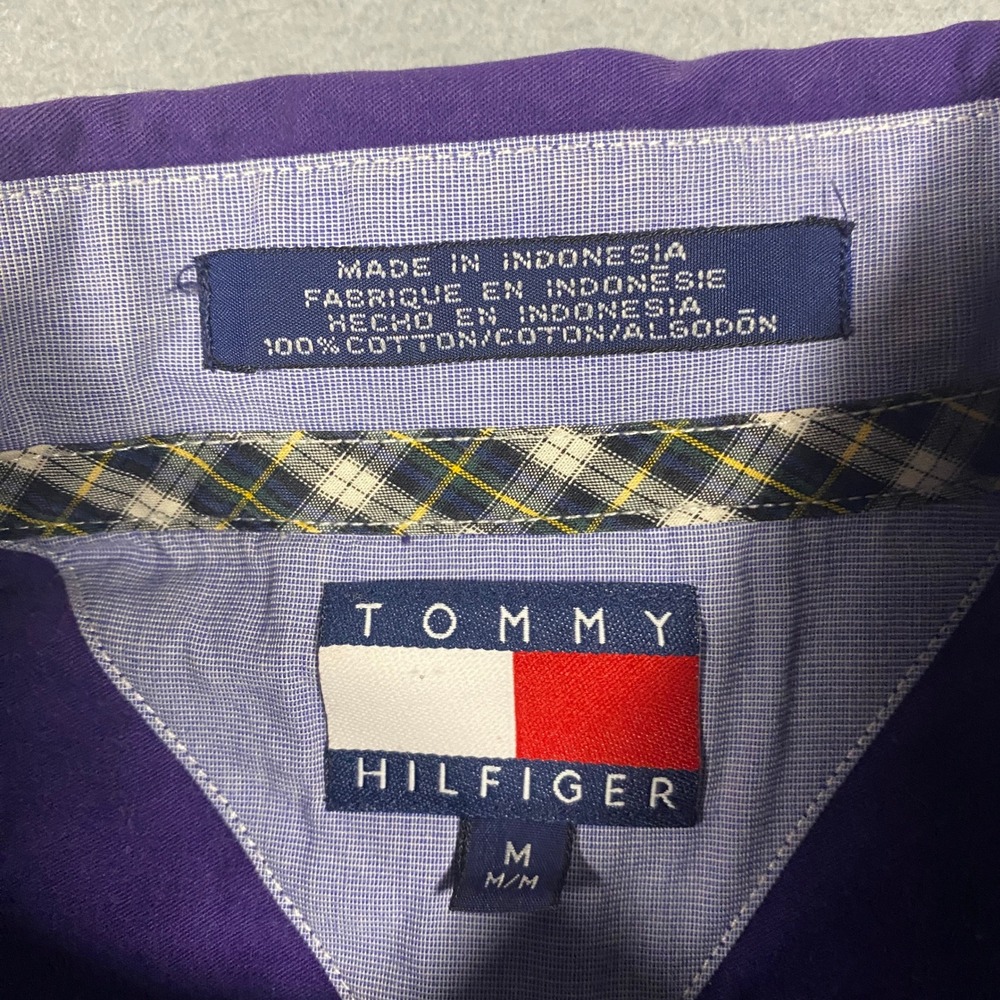 Tommy Hilfiger Button Down Shirt Mens Medium Purple Crest Logo Long Sleeve - Picture 4 of 6